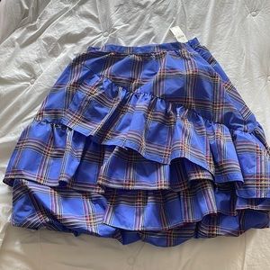 NWT Anthropologie Maeve Tiered Ruffled Plaid Balloon Mini Skirt Size 6 Blue
